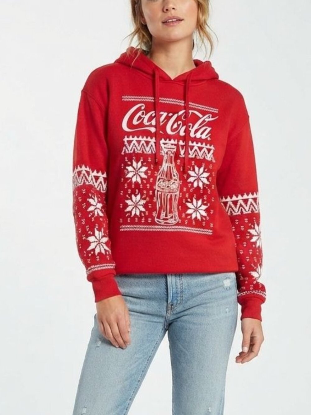 Official Coca-Cola Holiday Ugly Sweater Graphic Hoodie Pullover Size XS